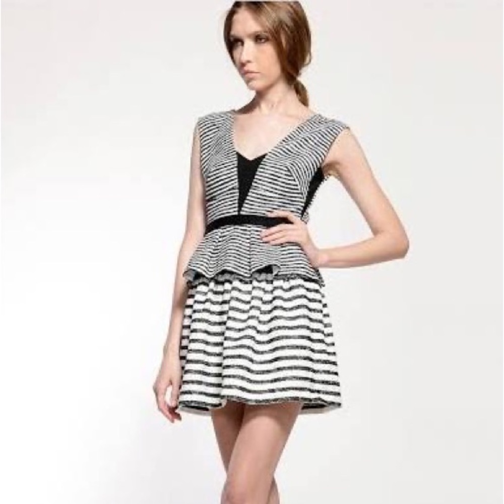 🖤 BCBG French Stripe Peplum Cocktail Dress